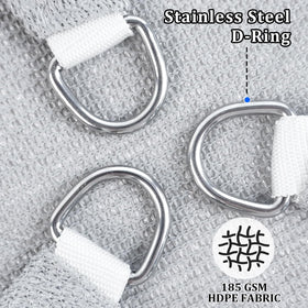 Shade&Beyond installation guide image shows D-ring spacing and sizing tips.