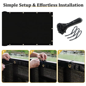 Shade&Beyond privacy screen in a backyard setup with easy zip-tie installation