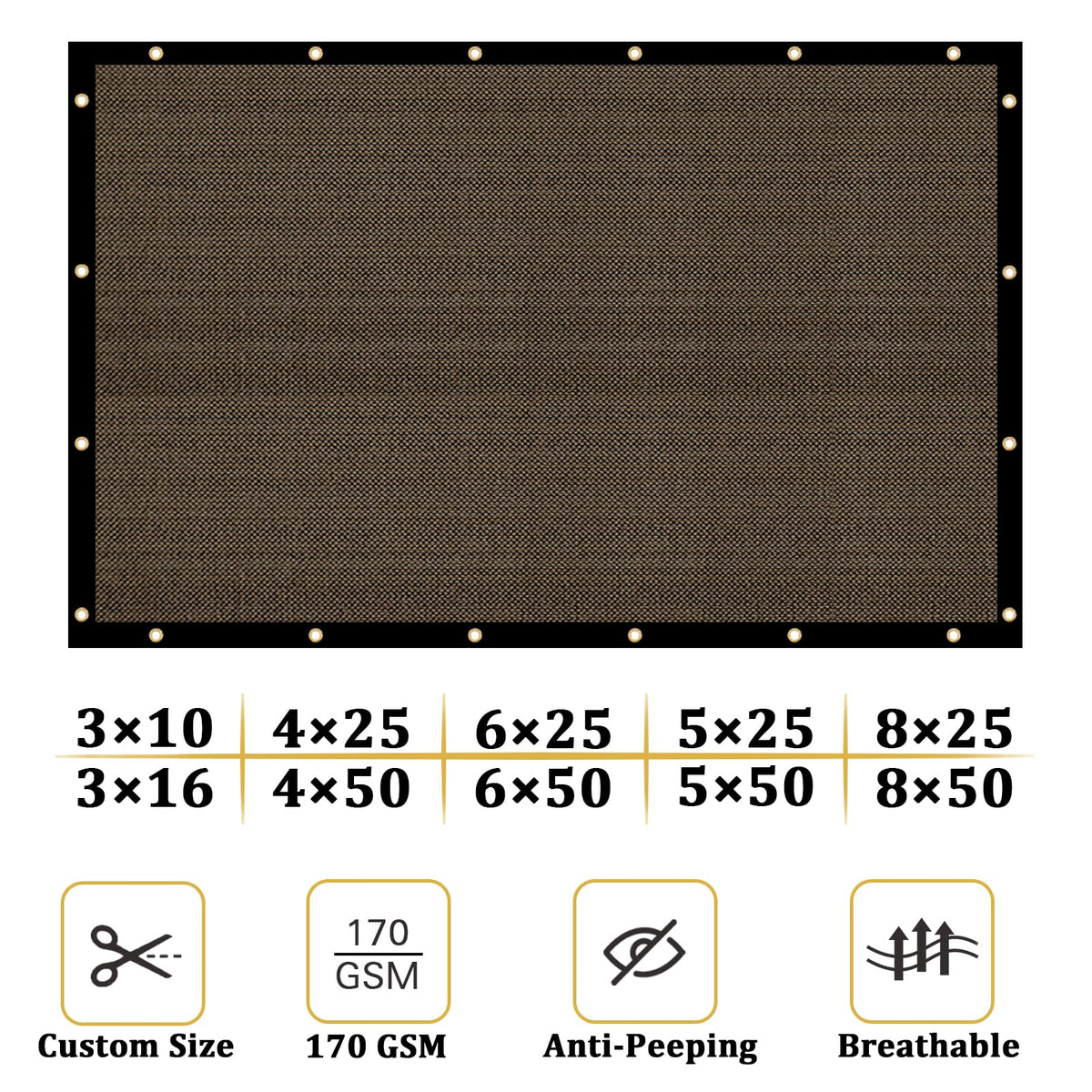 Shade&Beyond privacy screen with grommets ready for secure fence attachment