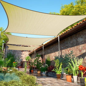 ShadeMart beige 10x10 shade sail fabric providing breathable patio shade