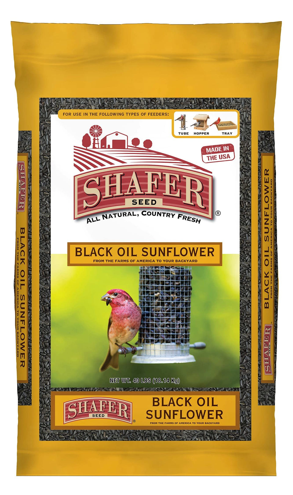 Shafer Seed 40lb bag front view for reliable bird feeding storage.