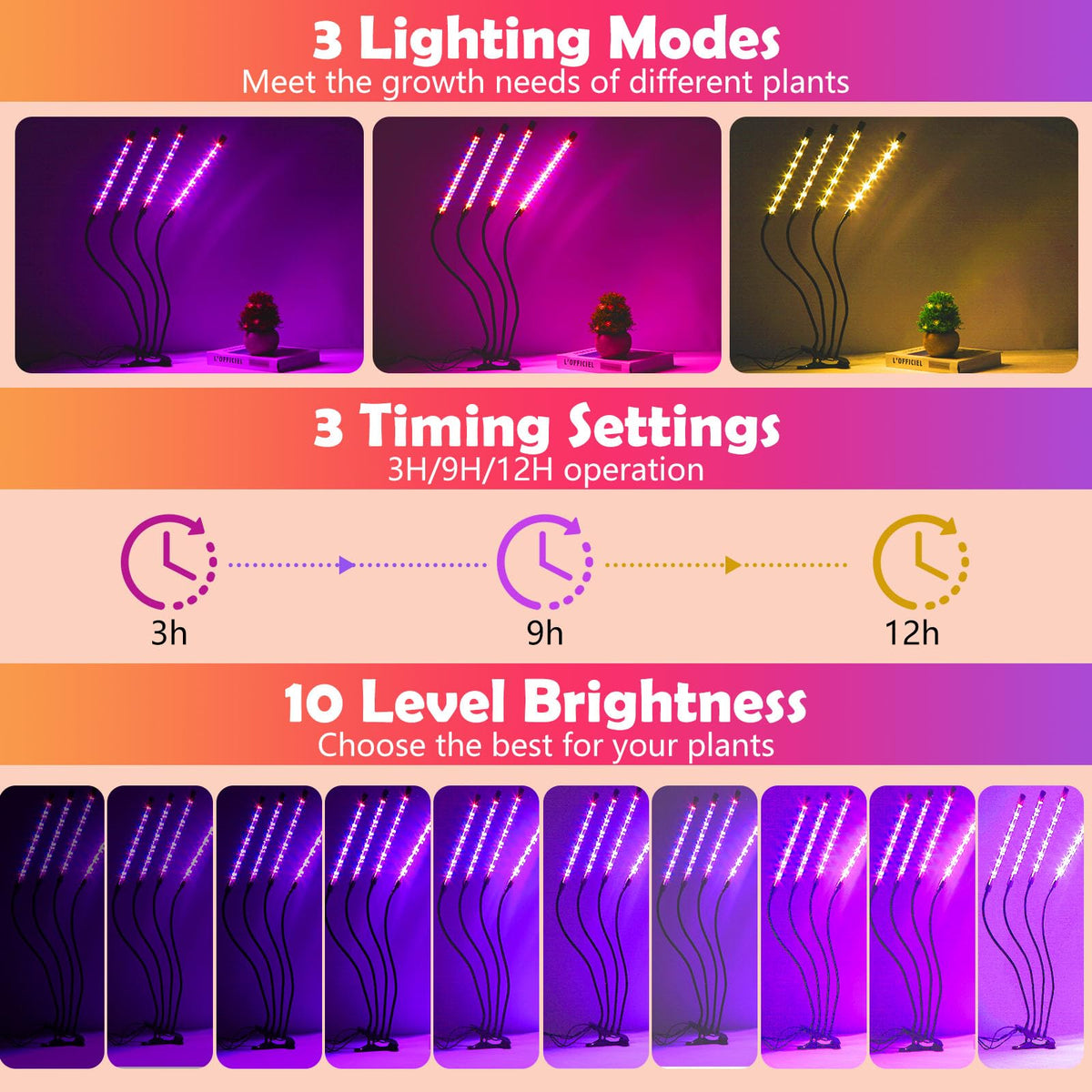 Shalaker grow lights dimmable 10 modes adjust intensity for stages.