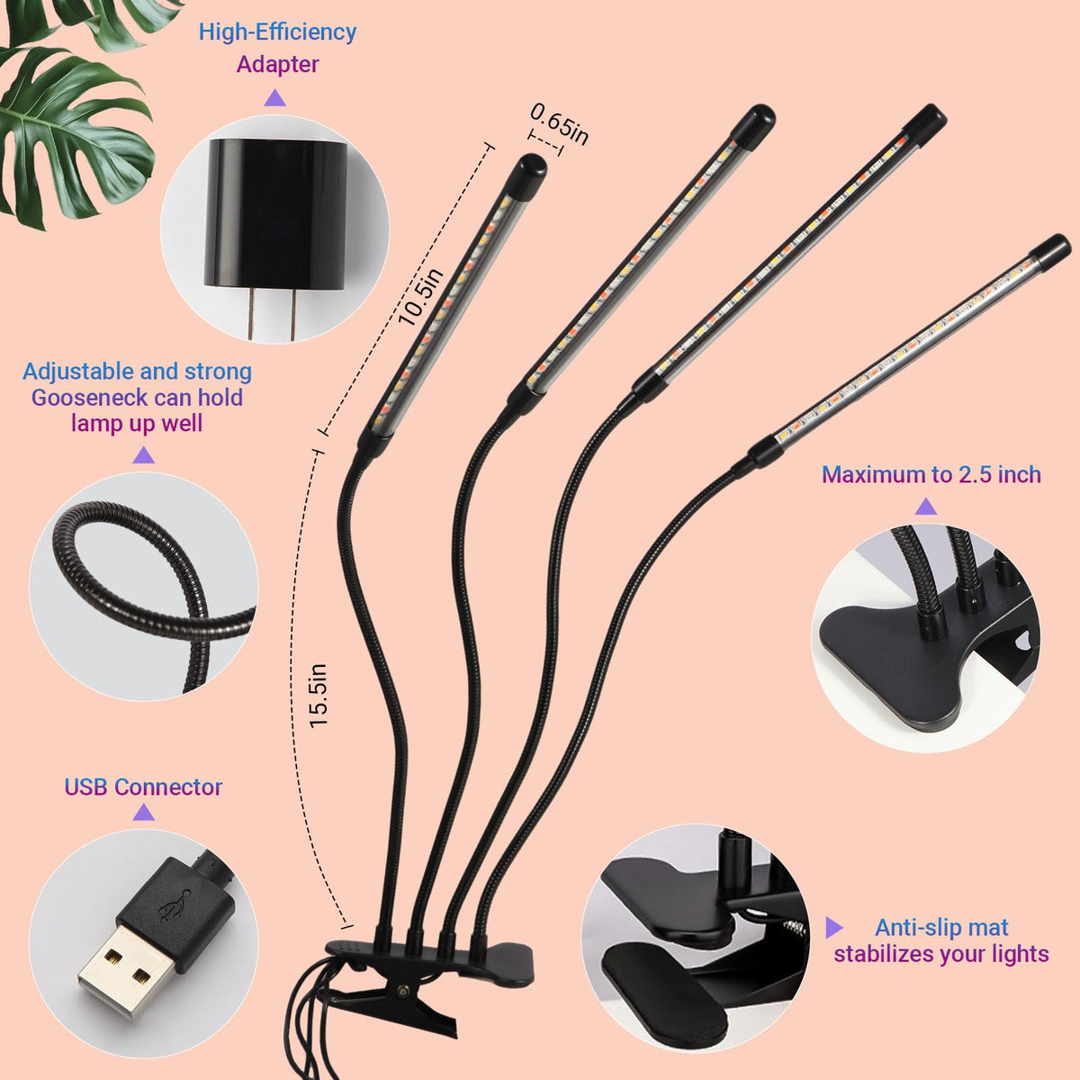 Shalaker grow lights suited for indoor plants including flowers and succulents.