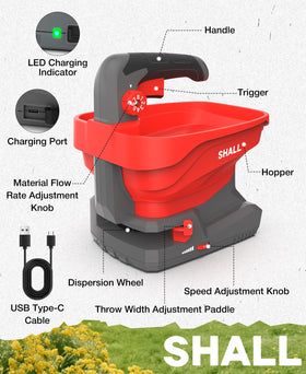 SHALL battery powered spreader side view showing compact handheld design