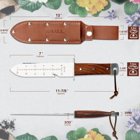 SHALL Hori Hori depth-scale helps measure soil depth accurately.