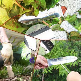 SHALL Hori Hori multi-use design supports digging, cutting, and planting.