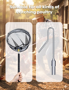SHANWORN poultry catcher net extended reach demonstrating access to coops and ponds.