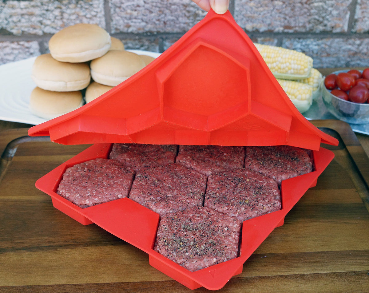 Shape+Store Burger Master 8-patty setup keeps eight patties organized for easy grilling.