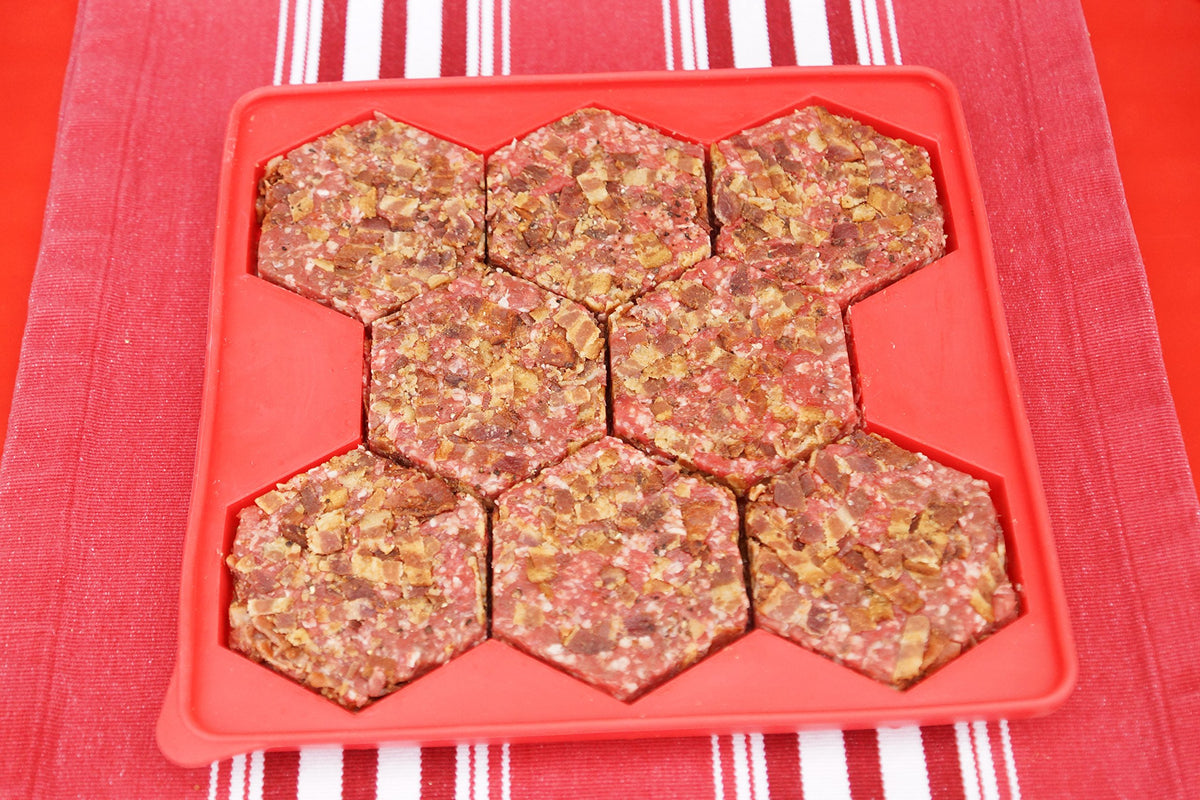 Shape+Store Burger Master stackable design saves freezer space and keeps patties ready.