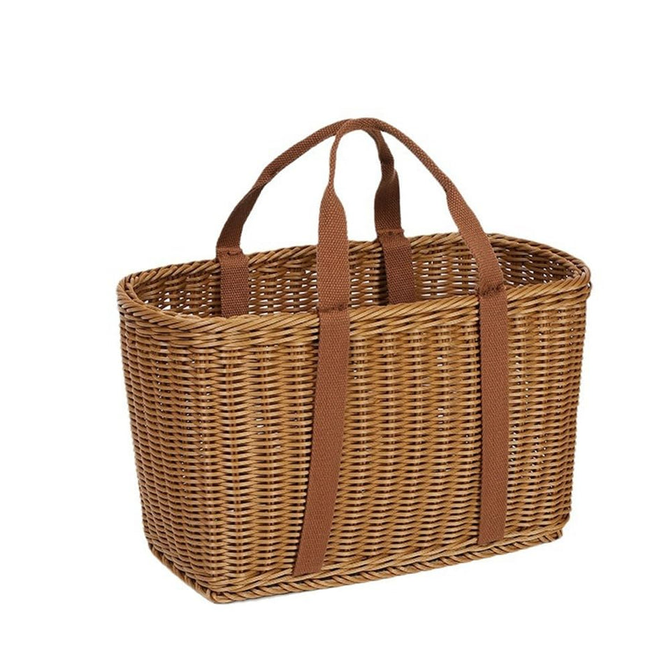 Shapeazy wicker basket with handles in full view for grocery runs