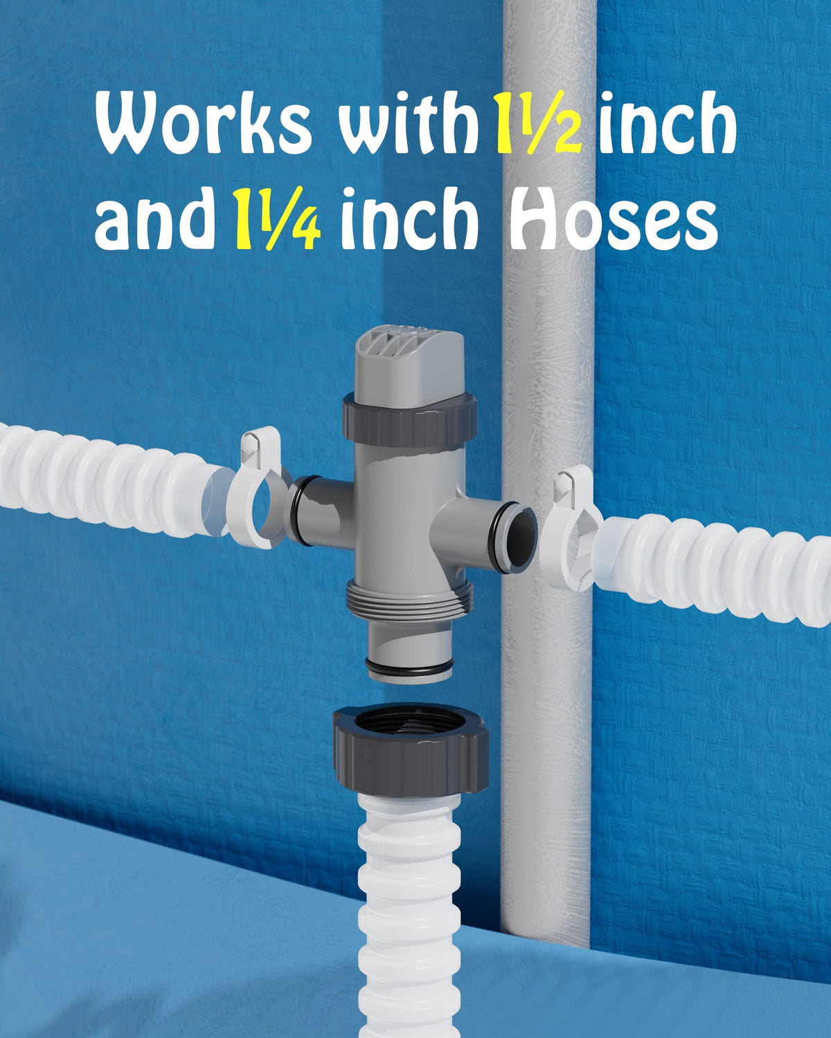 SHAPON installation adapters for 1.25 and 1.50 inch hoses shown in use