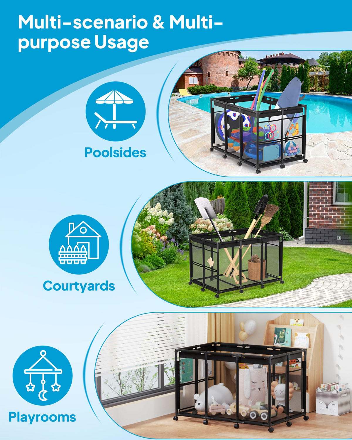 SHAPON outdoor-ready storage supports pools, parties, yards, and more.