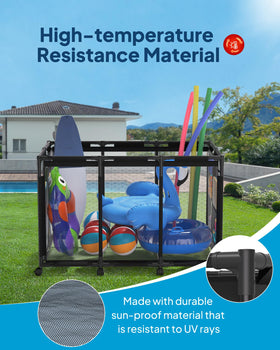 SHAPON rolling cart features 10 wheels for easy mobility around the pool area.