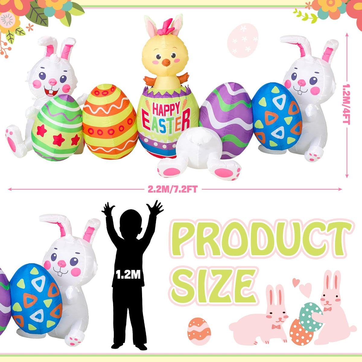 Shappy Easter bunny inflatable glowing at dusk enhances outdoor ambiance