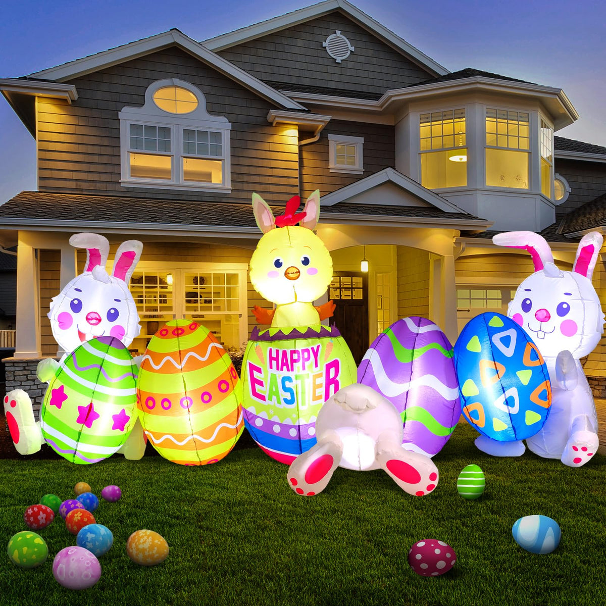 Shappy Easter bunny inflatable with LED lights for bright outdoor yard decor