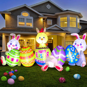 Shappy Easter bunny inflatable with LED lights for bright outdoor yard decor