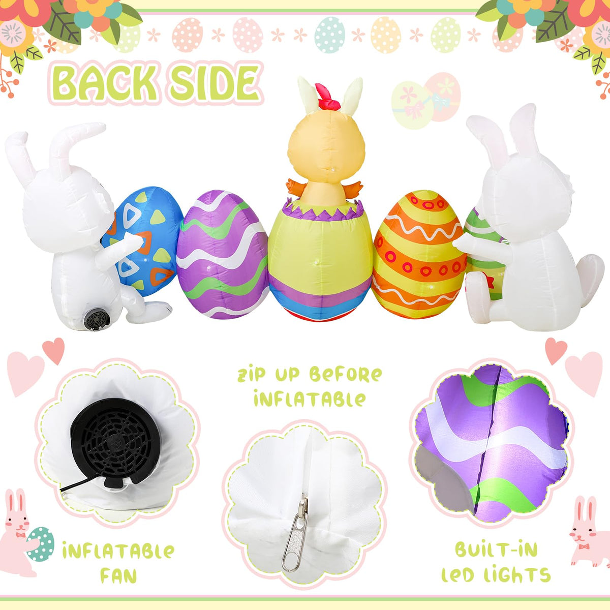 Shappy Easter bunny inflatable quick setup with ground stakes for secure placement