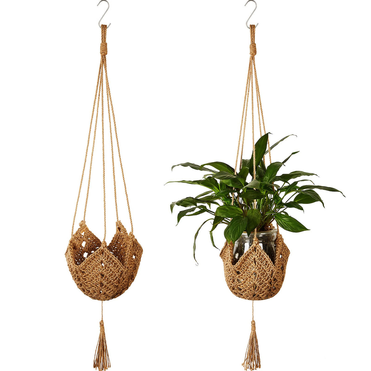 Shappy 2-pack jute crochet plant hanger for versatile indoor decor.