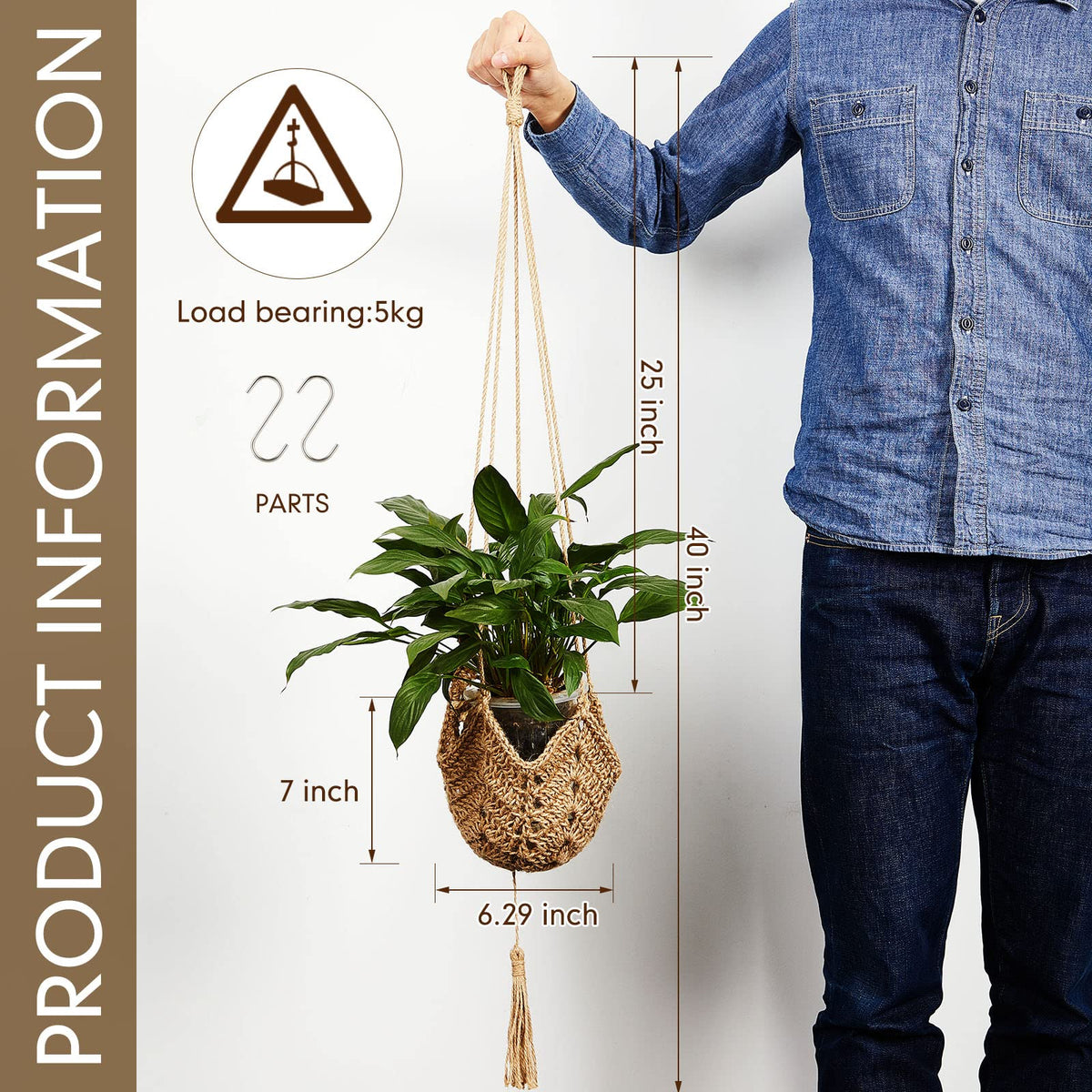 Shappy macrame plant holder rope with S hooks for easy display.