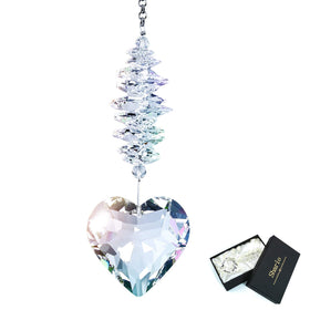 Shario clear glass heart crystal ball pendant capturing sunlight and creating reflections