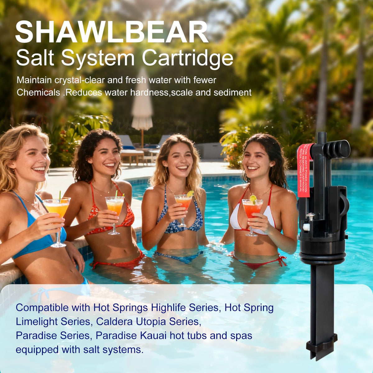 SHAWLBEAR Salt System Cartridge installation step showing tool-free setup.
