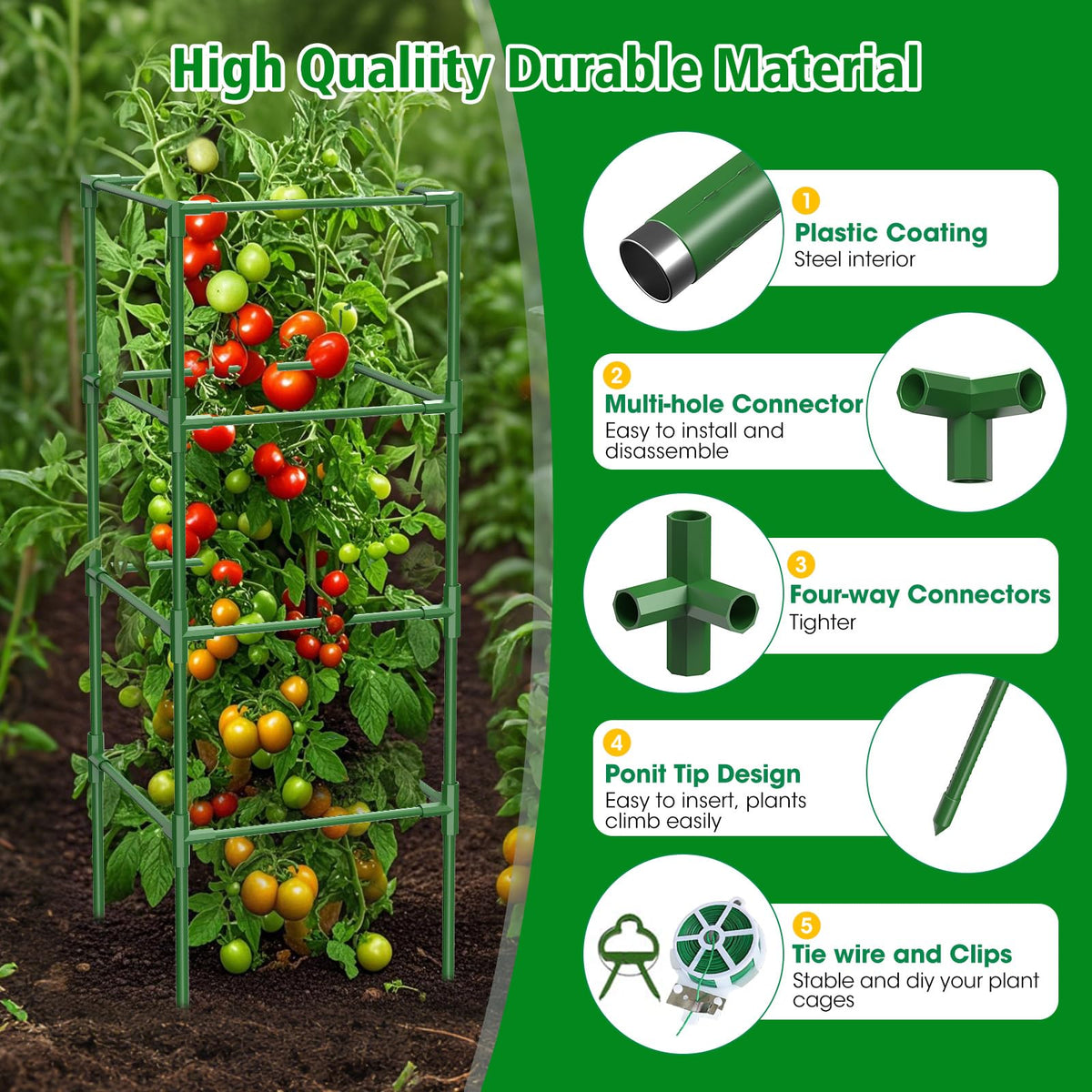SHCCPPJ tomato cage coated metal close-up highlights rust resistance.