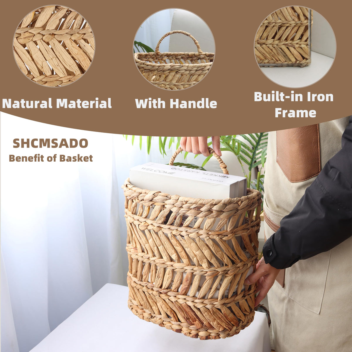 SHCMSADO water hyacinth basket close-up showing natural texture and craftsmanship
