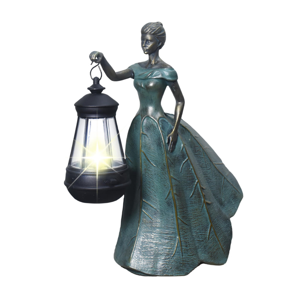 Sheaifun Fairy Garden Statue with solar lantern enhances outdoor ambiance