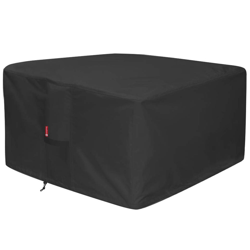 SheeChung 44-inch square fire pit cover on patio protects from rain.