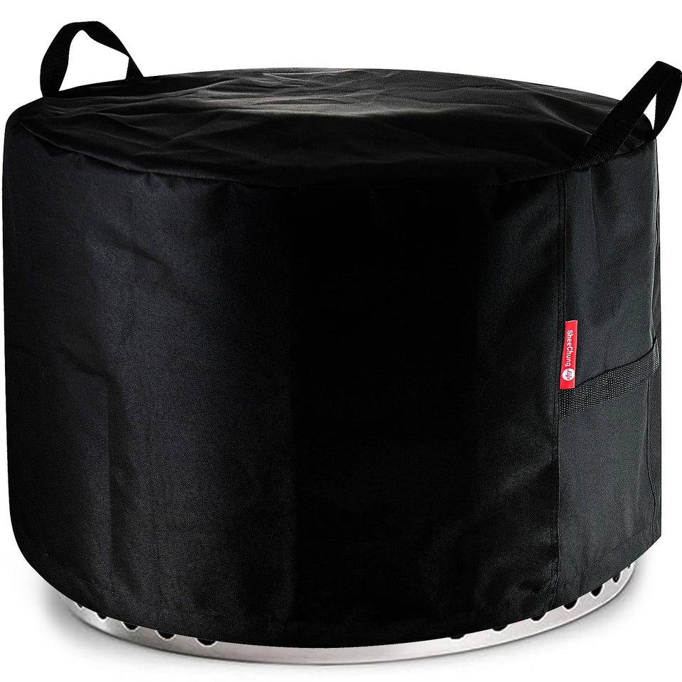 SheeChung fire pit cover outer view showing a snug 22-inch fit.