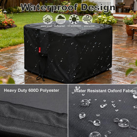 SheeChung fire pit cover square 38x38 back view blocks wind and weather exposure.