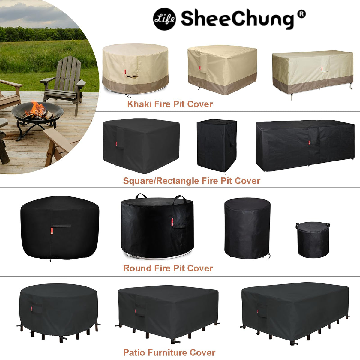 SheeChung square fire pit cover double-stitched seam shows durability.