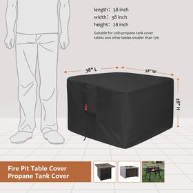 SheeChung fire pit cover square 38x38 side view prevents debris buildup.