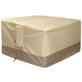 SheeChung gas fire pit cover on square 36 inch pit, front view.