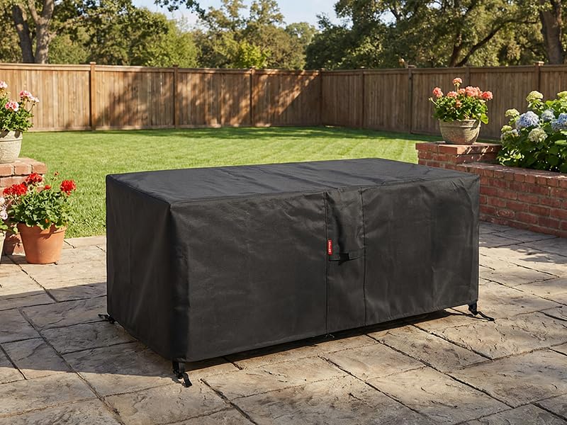 Elastic bottom hem keeps SheeChung cover secure against rain and wind.