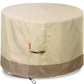 SheeChung beige round fire pit cover protects up to 36 inches from rain and debris.