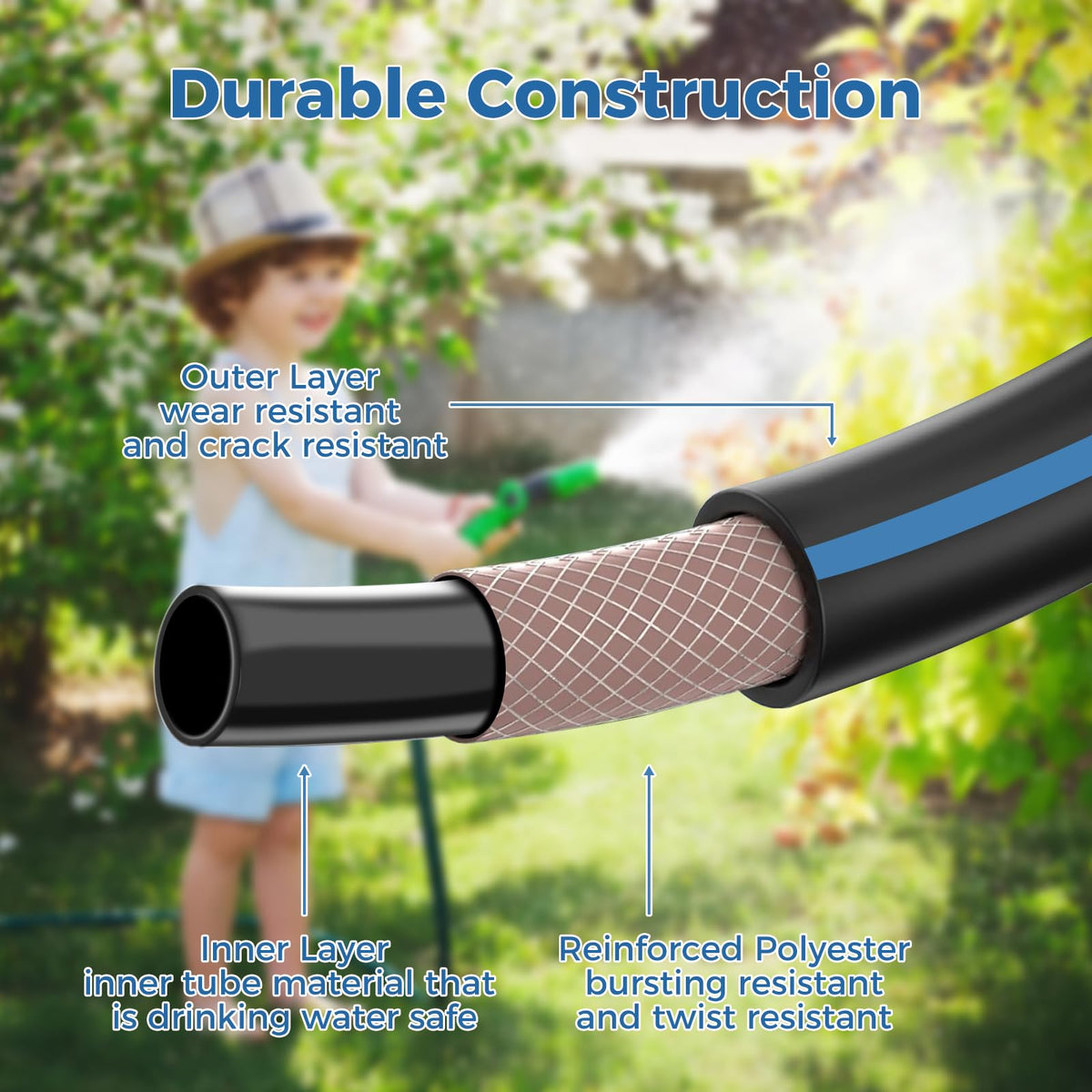 SheeChung Short Garden Hose all weather flexible build resists rain and sun.