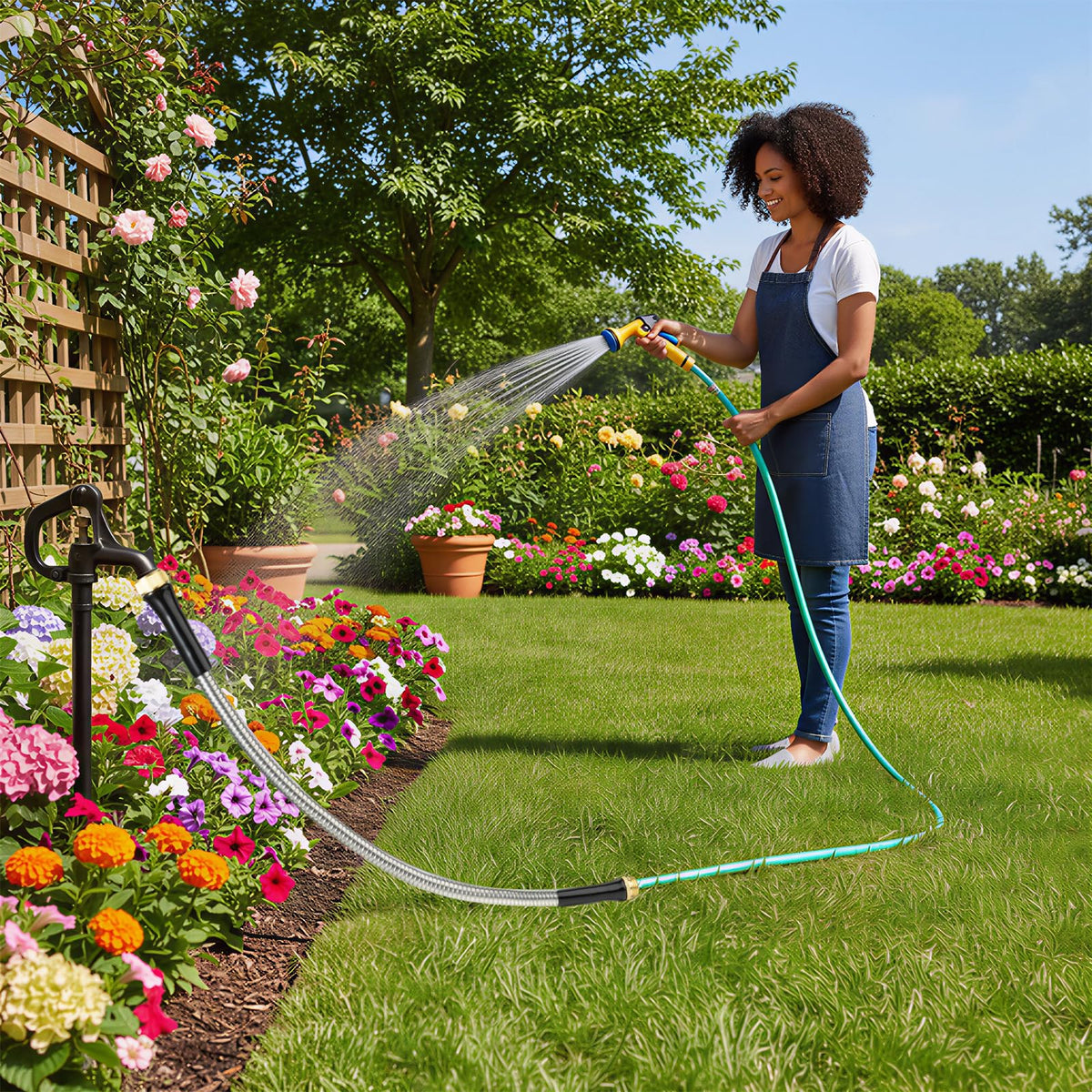 SheeChung sun-resistant hose maintains flow after sun exposure.