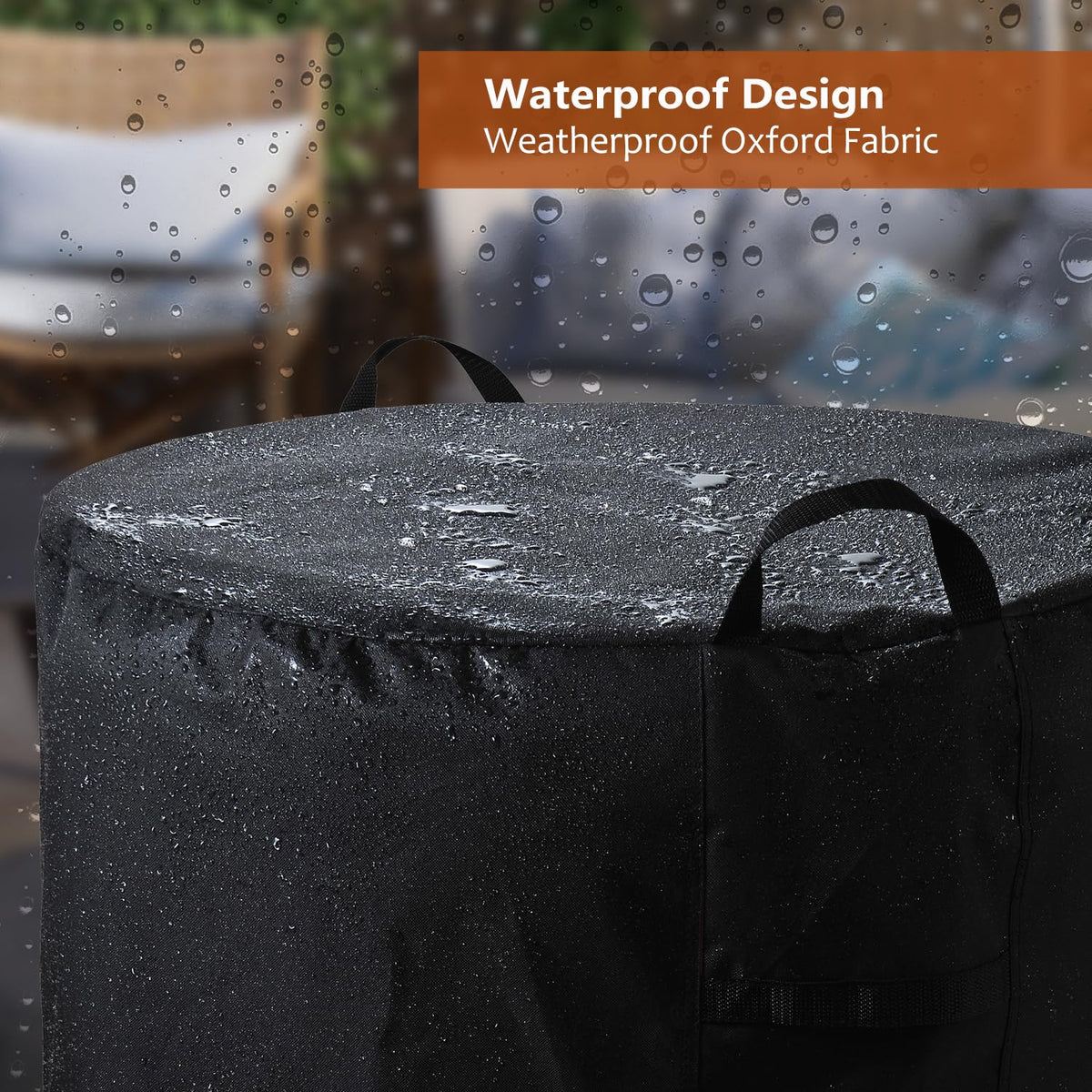 SheeChung 600D Oxford waterproof cover protecting a fire pit from rain