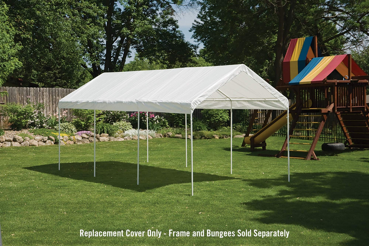 ShelterLogic SuperMax cover ready to install on a 2-inch frame canopy.