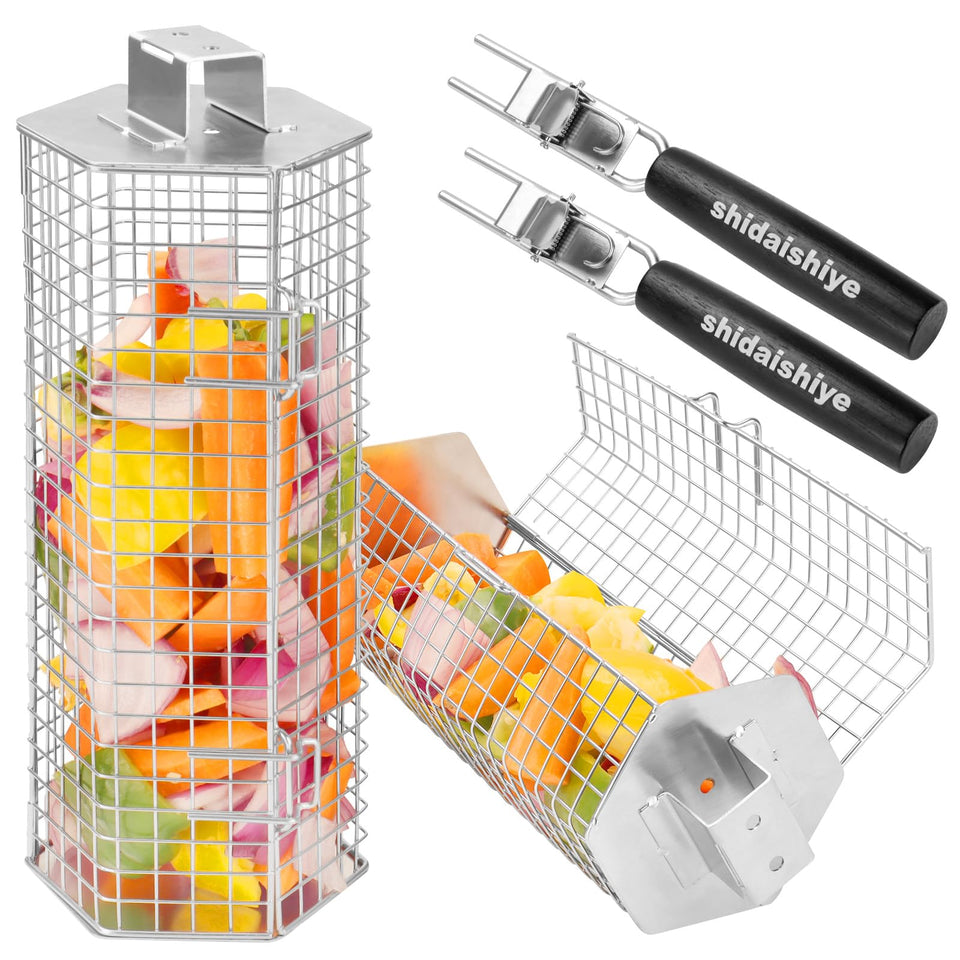Shidaishiye 2-pack hexagonal grill baskets exterior view for versatile grilling