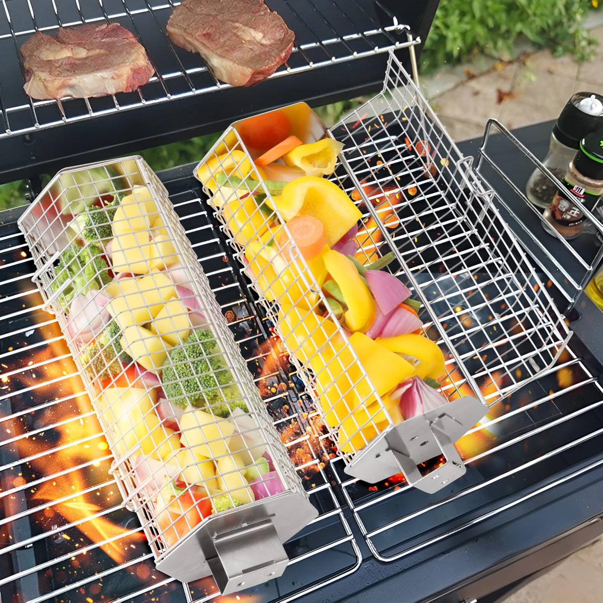 Shidaishiye grill baskets with removable wooden handle for safe, controlled flipping