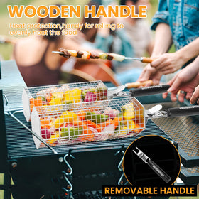 Basket in use with vegetables and shrimp for grilling
