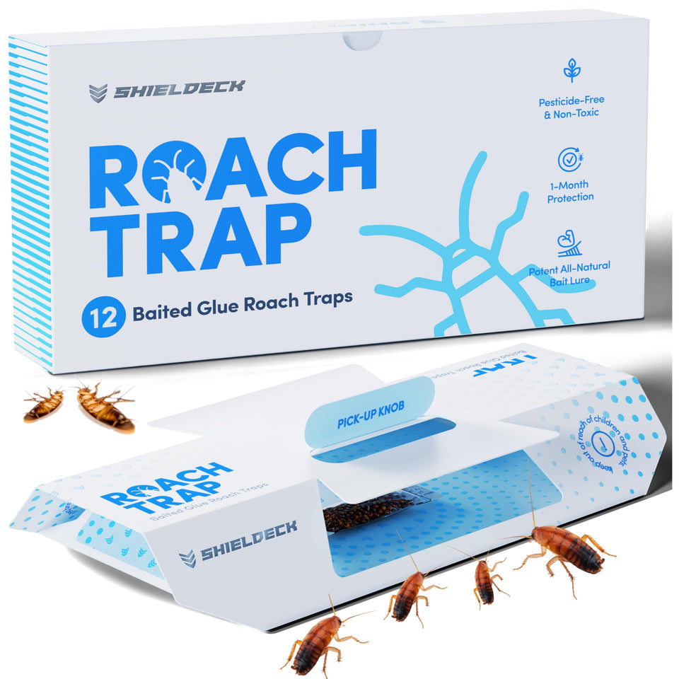 Shieldeck Roach Traps Indoor 12-pack showcased for safe home pest control