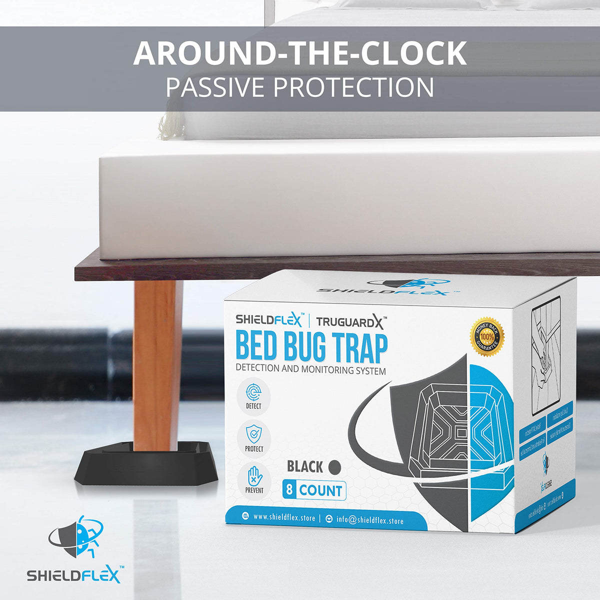 ShieldFlex bed bug traps detect bed bugs early, enabling timely decisions.