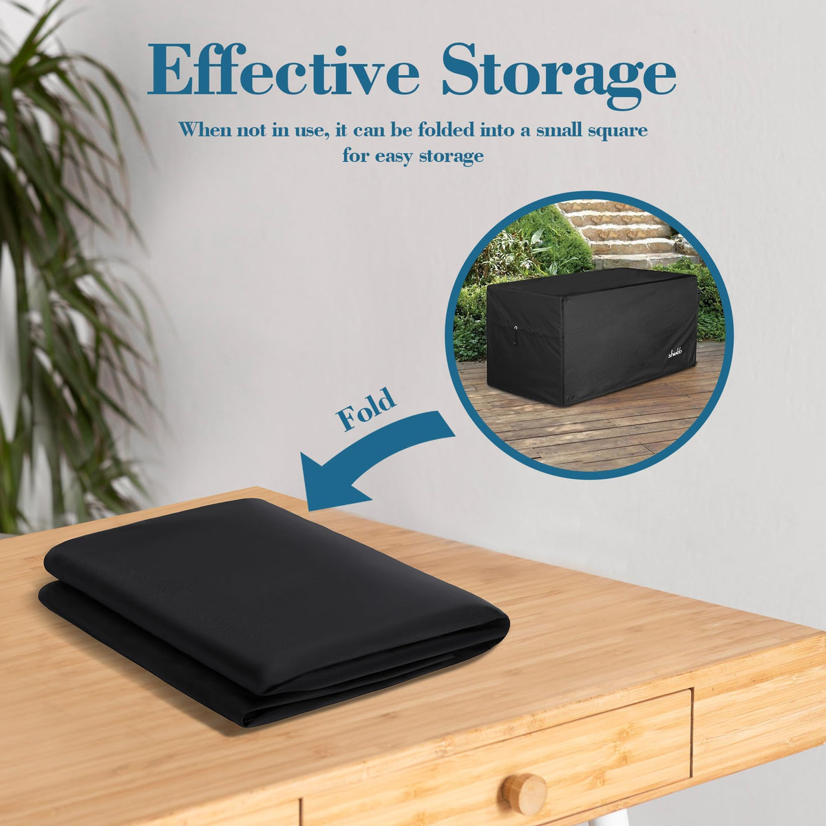 Shieldo deck box cover protects against sun, rain, and dust for outdoor durability