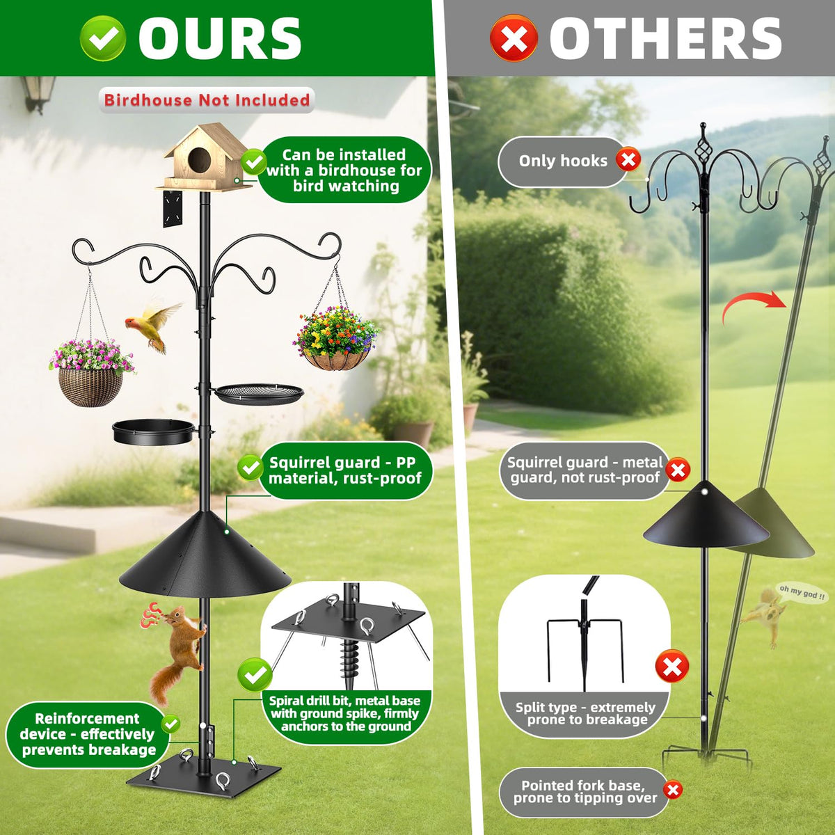 SHIJING 92-inch height-adjustable pole for flexible bird feeding layouts