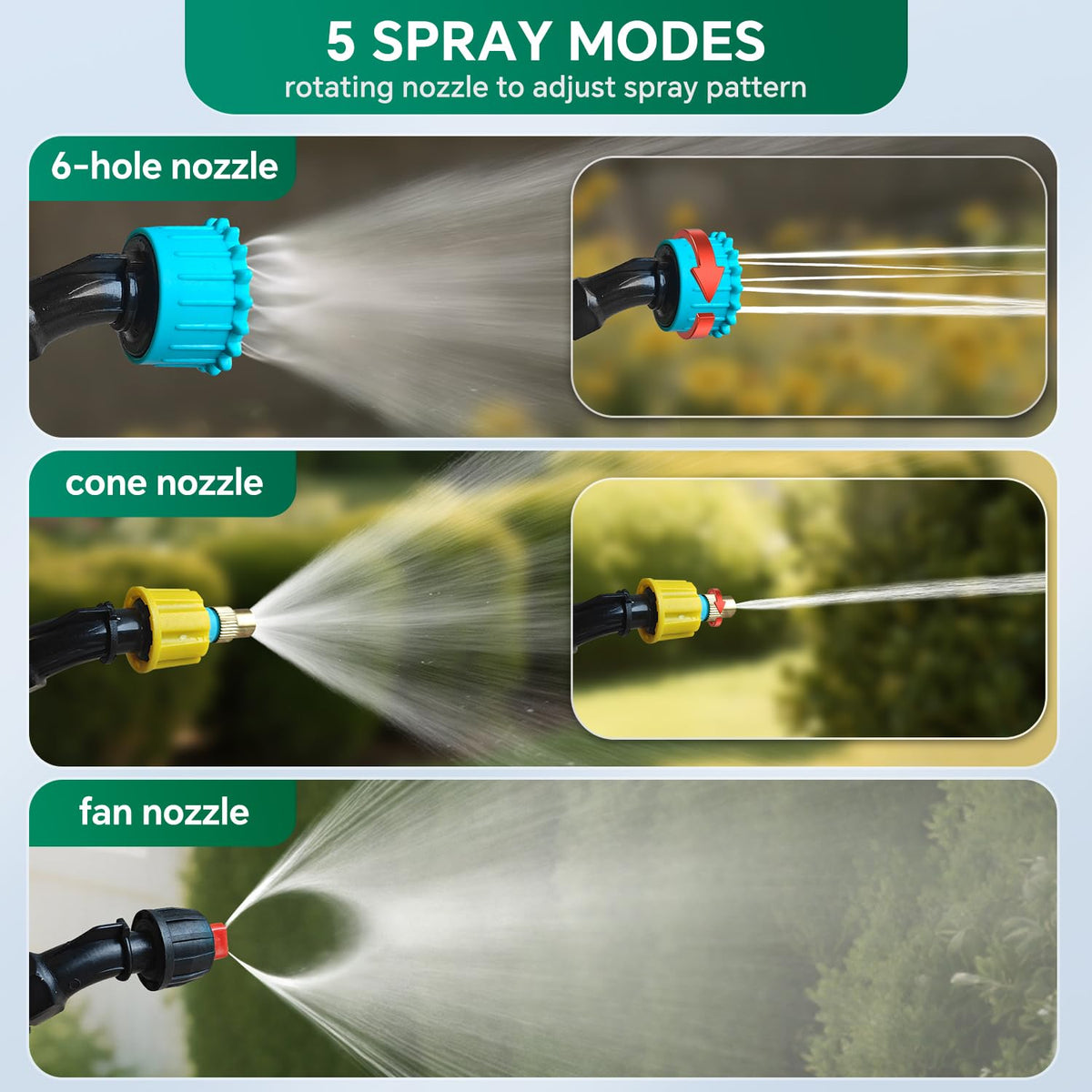 SHIJING three nozzles provide mist, spray, or jet options.