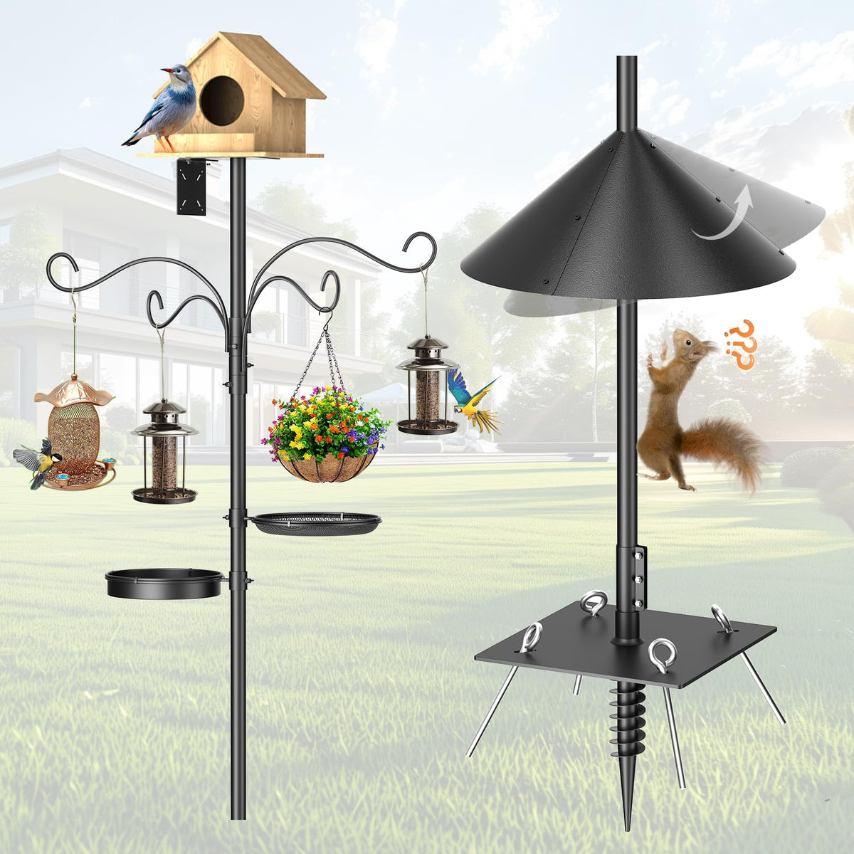 SHIJING Upgraded heavy duty bird feeder pole base providing stable outdoor setup