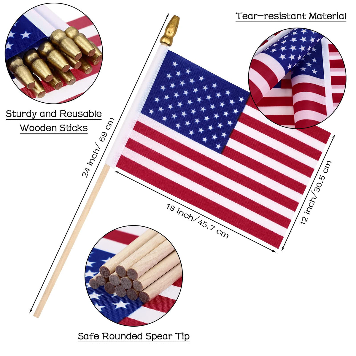 Shimeyao wooden poles with flags for backyard celebrations or parades.